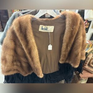 Brown mink real Fur Women's shawl / cape / capulet with black piece of fabric